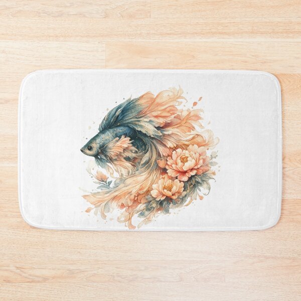 Item preview, Teal Peach Betta Fish Watercolor, Soft Floral Siamese Fighting Fish Art designed and sold by Panom Suavichien.