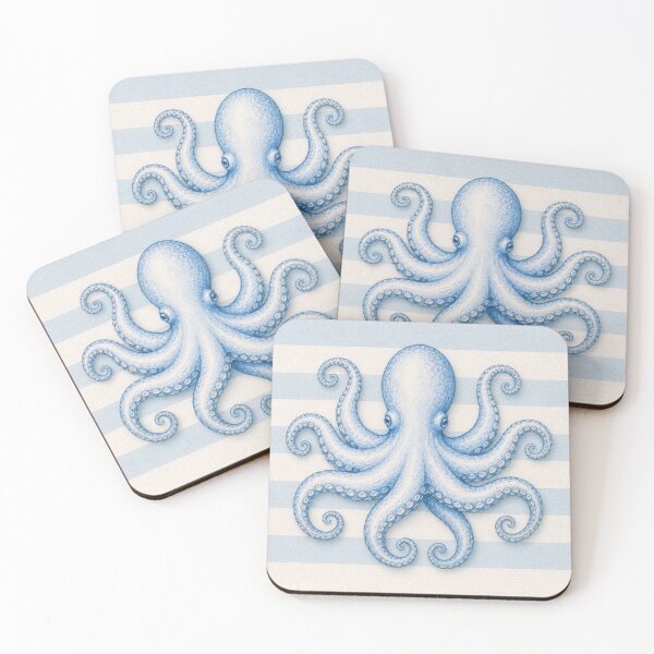 Item preview, Pastel Blue Octopus Watercolor, Coastal Beach House Decor, Nautical Ocean Aesthetic, Minimal Seaside Illustration designed and sold by CosmicAnomaly.