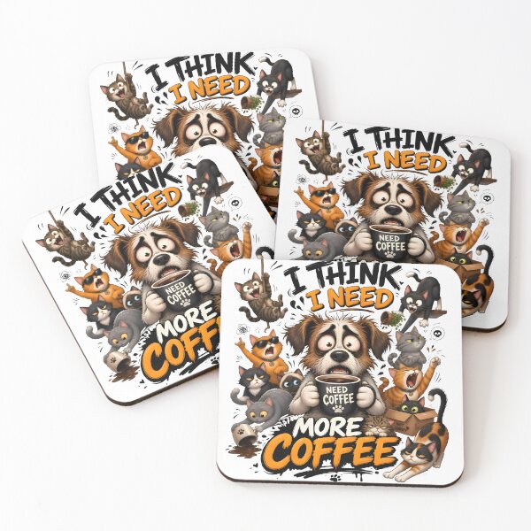 Item preview, I Think I Need More Coffee – Funny Cat & Dog  designed and sold by Idrojibz.
