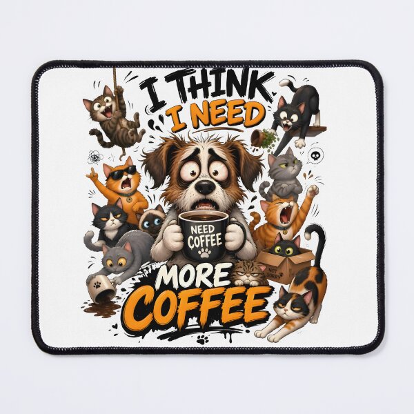 Item preview, I Think I Need More Coffee – Funny Cat & Dog designed and sold by Idrojibz.