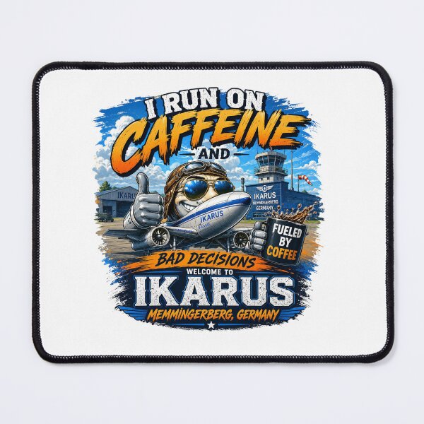 Item preview, I Run on Caffeine and Bad Decisions T-Shirt | Funny Aviation Pilot Graphic Tee | Ikarus Memmingerberg Germany Travel Shirt designed and sold by Sushikidsntod.
