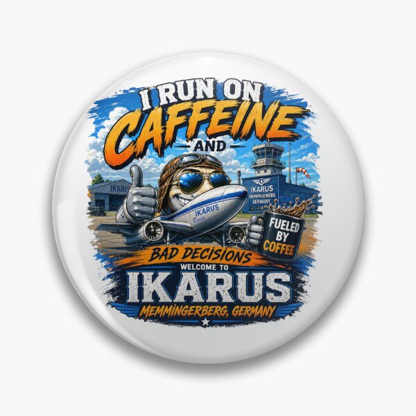 Artikelvorschau, Ich lebe von Koffein und schlechten Entscheidungen – T-Shirt | Lustiges Piloten-T-Shirt | Ikarus Memmingerberg Deutschland Reise-Shirt entworfen und verkauft von Sushikidsntod.