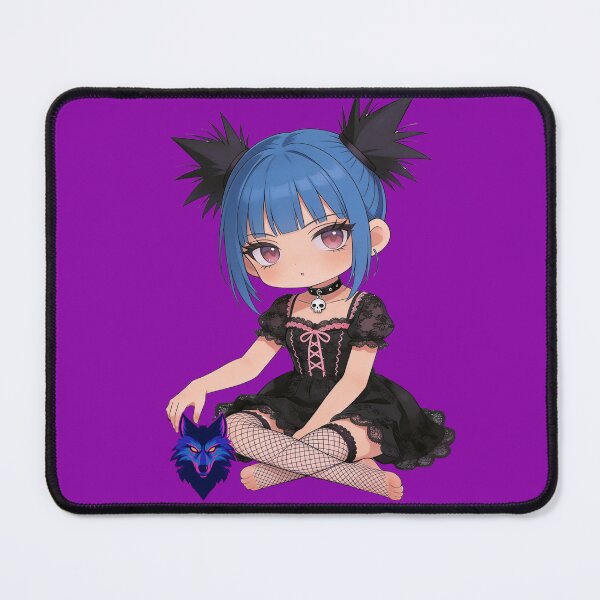 Item preview, Blue Hair Pastel Goth Chibi Girl with Neon Wolf designed and sold by unboxedbyJuls.