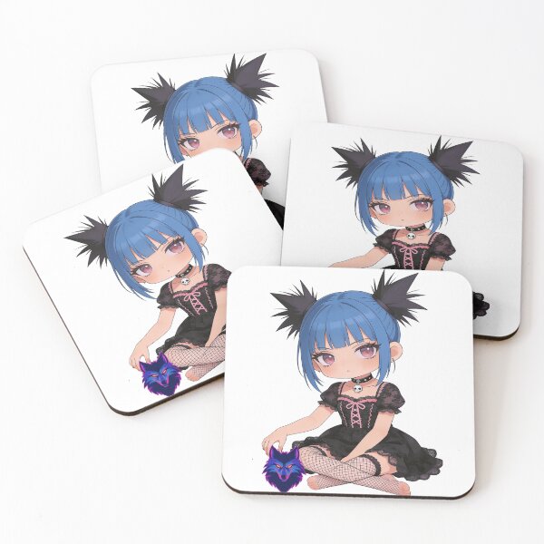 Item preview, Blue Hair Pastel Goth Chibi Girl with Neon Wolf designed and sold by unboxedbyJuls.
