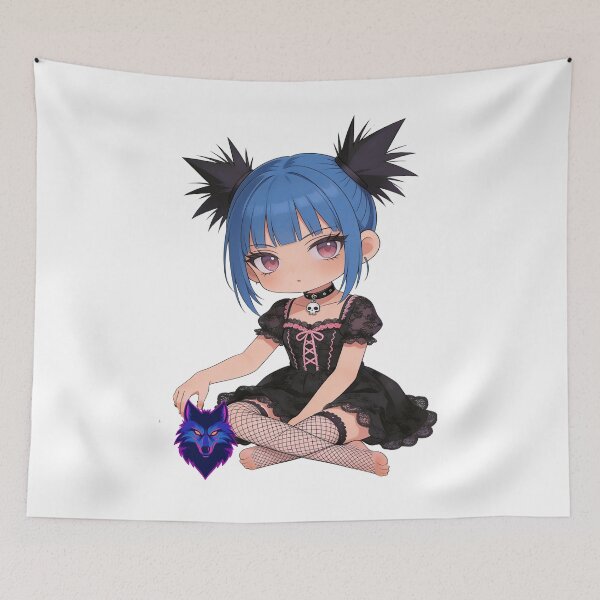 Item preview, Blue Hair Pastel Goth Chibi Girl with Neon Wolf designed and sold by unboxedbyJuls.