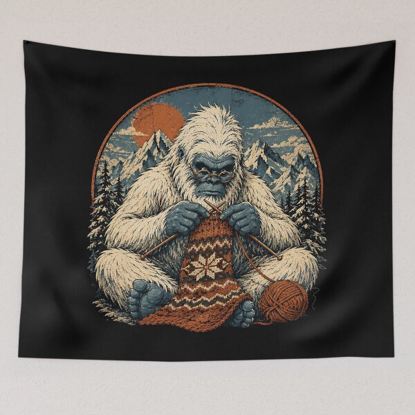 Item preview, Yeti Knitting | Vintage Yeti designed and sold by Funny Vintage Stickers And T-Shirts.
