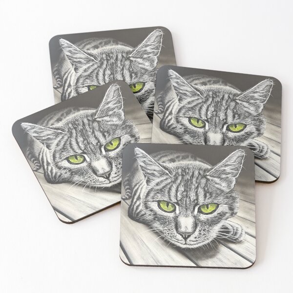 Item preview, Cat, green eyes, black and white, tiger designed and sold by artecaspari.