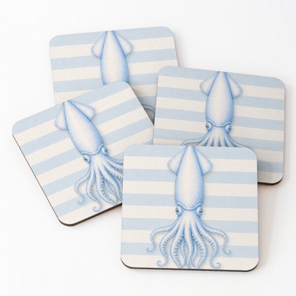 Item preview, Soft Blue Squid Illustration for Nautical Interiors, Minimal Ocean Watercolor, Coastal Beach Cottage Aesthetic designed and sold by CosmicAnomaly.