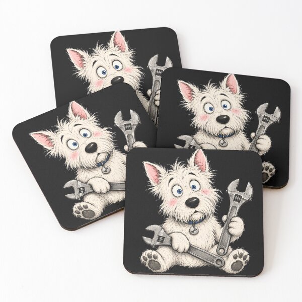 Item preview, Funny Mechanic Dog Cartoon | Cute White Terrier with Wrenches designed and sold by SlocifieShop.