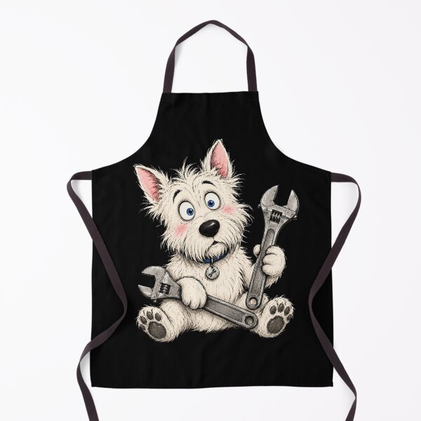 Item preview, Funny Mechanic Dog Cartoon | Cute White Terrier with Wrenches designed and sold by SlocifieShop.