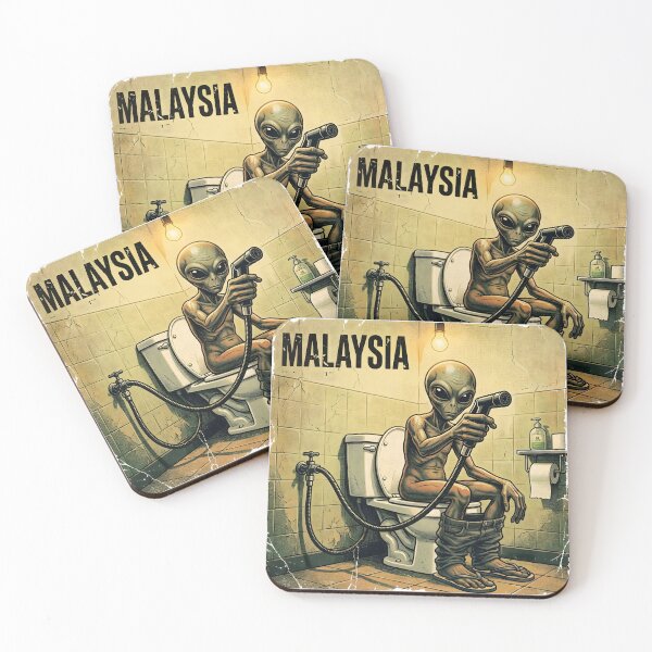 Item preview, Alien Earth Tour: Malaysia Bathroom Culture - Funny Retro Travel Poster designed and sold by HornbillDesign.