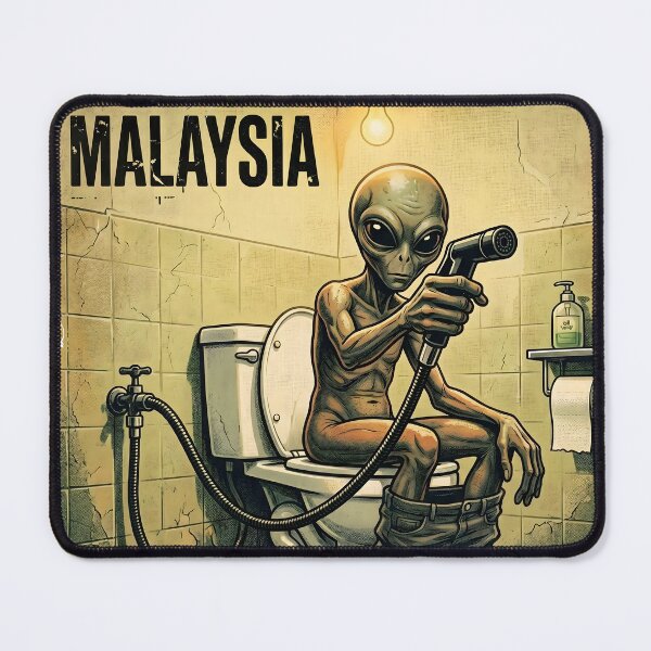 Item preview, Alien Earth Tour: Malaysia Bathroom Culture - Funny Retro Travel Poster designed and sold by HornbillDesign.