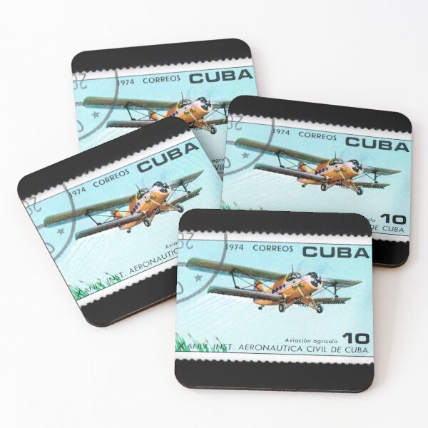 Item preview, Cuban postage stamp featuring airplane. Agricultural aviation. Vintage stamp with image of airplane isolated on black. Stamp depicting aircraft for agricultural activities designed and sold by Decoriolus.