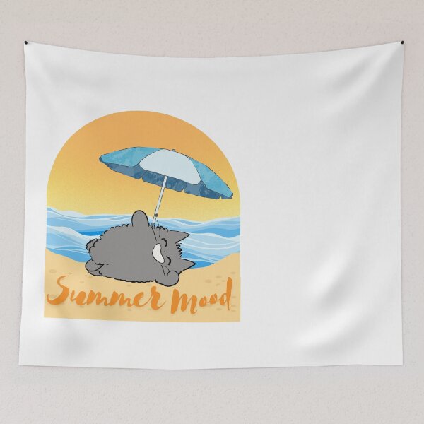 Item preview, ​Summer Mood Cute Cat Chilling on Beach designed and sold by Atlasoloji.