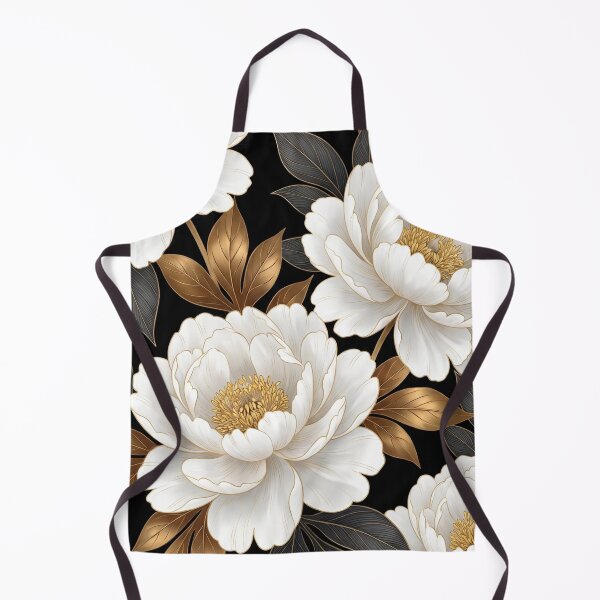 Item preview, Luxury White Floral Gold Leaves - Elegant Black Seamless Pattern designed and sold by FlatInkStudio.
