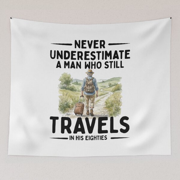 Item preview, Never Underestimate A Man Who Still Travels In His Eighties designed and sold by LounisArt.