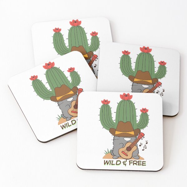 Item preview, ​Wild and Free Cowboy Cat playing Guitar with Cactus designed and sold by Atlasoloji.