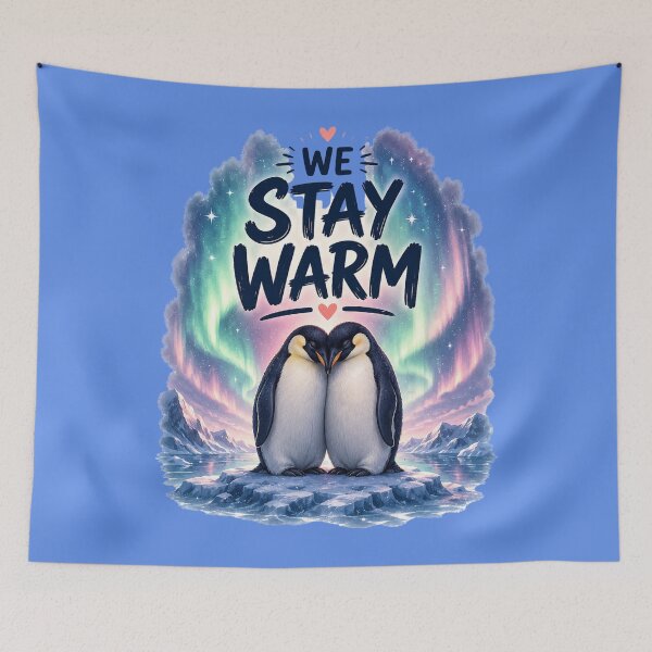 Item preview, We Stay Warm, Cozy Penguin Love Aesthetic Design designed and sold by JagrDesigns.