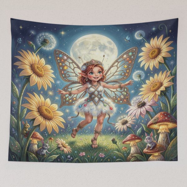 Item preview, A moonlit elven girl dancing among glowing flowers and drifting dandelion dreams designed and sold by FotoworldEdel.