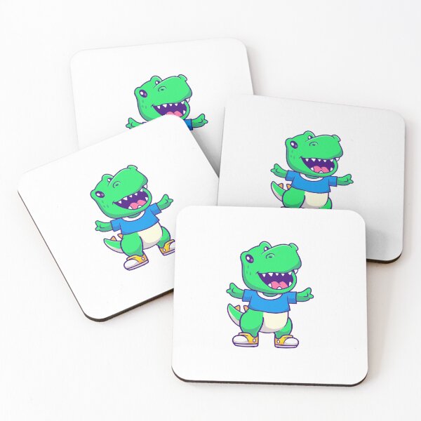 Item preview, Cute Green T-Rex Dinosaur Wearing Blue T-Shirt and Sneakers designed and sold by Hiro Hiro.