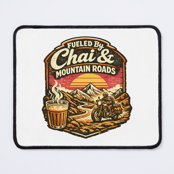 Item preview, Fueled By Chai & Mountain Roads Retro Motorcycle Adventure Design designed and sold by Globalcitytees.