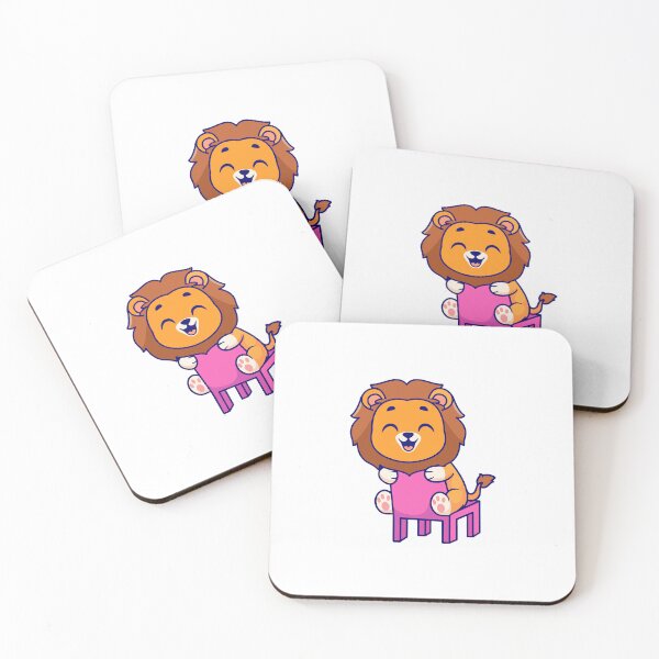 Item preview, Cute Baby Lion Sitting Happy on Pink Chair Cartoon designed and sold by Hiro Hiro.