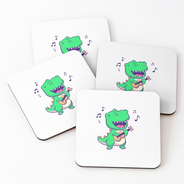Item preview, Cute Green T-Rex Dinosaur Playing Ukulele Guitar Cartoon designed and sold by Hiro Hiro.