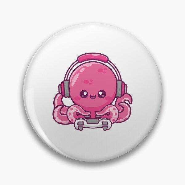 Item preview, Cute Pink Octopus Gamer with Headphones and Video Game Controller designed and sold by Hiro Hiro.