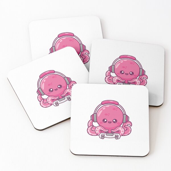 Item preview, Cute Pink Octopus Gamer with Headphones and Video Game Controller designed and sold by Hiro Hiro.