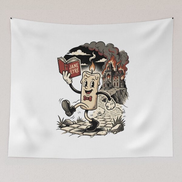 Item preview, Jane Eyre Burning Thornfield Hall Retro Cartoon Candle designed and sold by Fenay Designs.