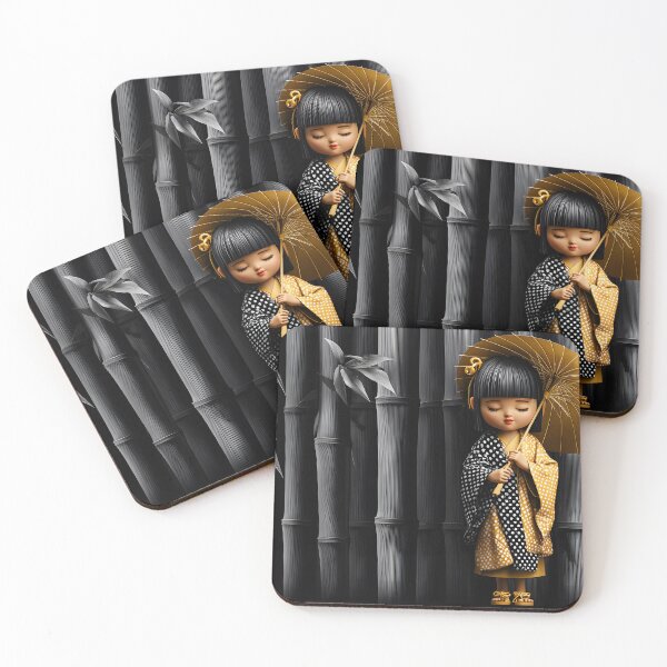 Item preview, Charming Girl in Kimono with Umbrella and Bamboo designed and sold by Artessie.