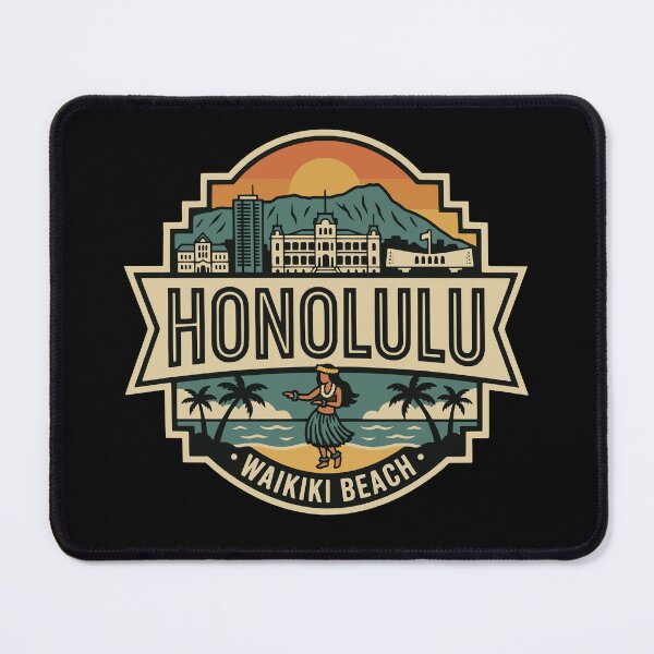 Item preview, Retro Honolulu Waikiki Beach Hawaii Travel Badge designed and sold by Imaginationbeyond.