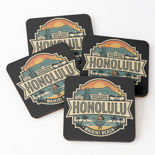 Item preview, Retro Honolulu Waikiki Beach Hawaii Travel Badge designed and sold by Imaginationbeyond.