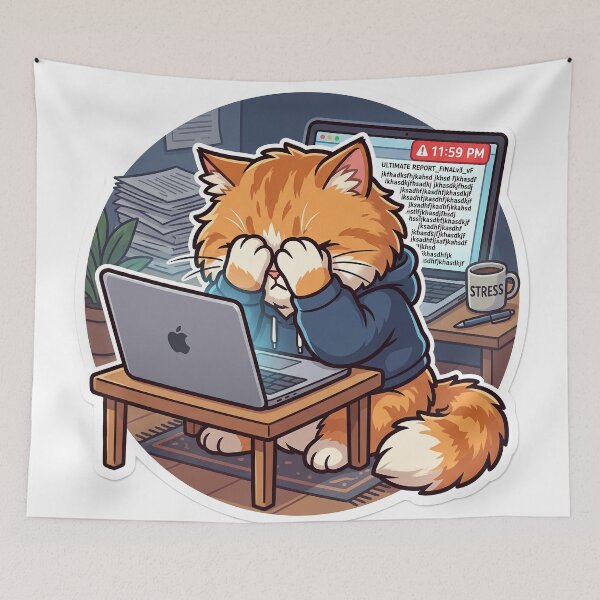Item preview, Procrastinating Cat Funny Deadline Struggle designed and sold by SoftAuraStudi0.