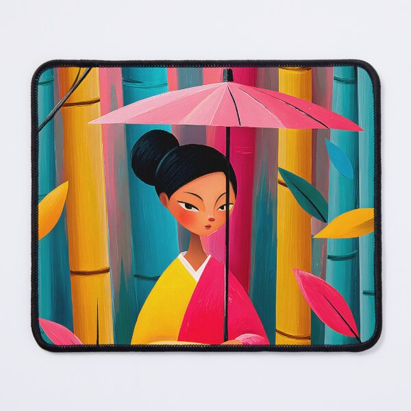 Item preview, Elegant Woman Under Pink Umbrella Among Bamboo designed and sold by Artessie.