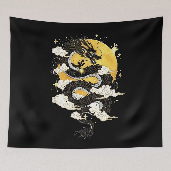 Item preview, Celestial Golden Dragon Lunar Moon Art designed and sold by TheDenimArt.