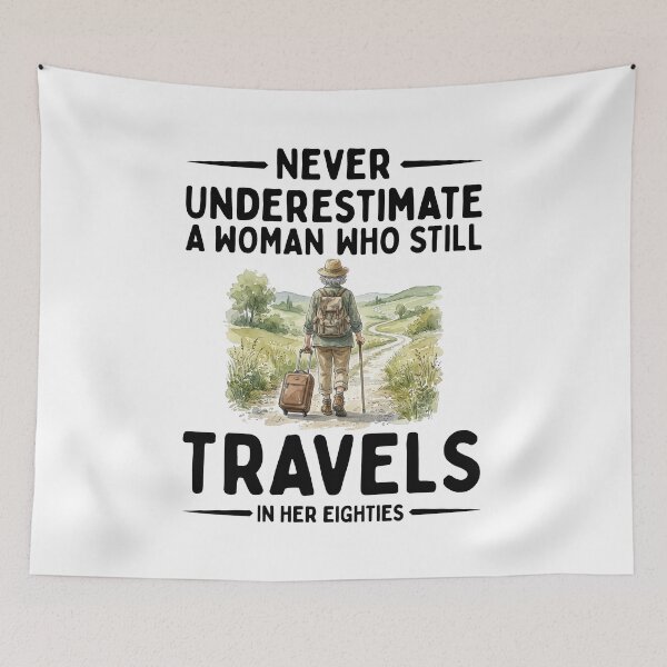 Item preview, Never Underestimate A Woman Who Still Travels In Her Eighties designed and sold by LounisArt.