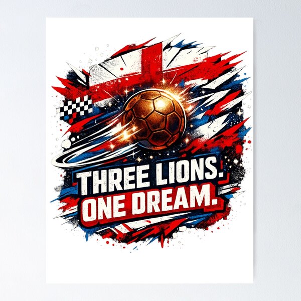 Item preview, England World Cup Streetwear Football Design | Three Lions One Dream | England Fan Tee designed and sold by bazstees54.