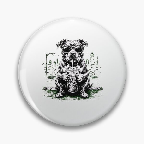 Item preview, Cool Pitbull Dog Sipping Drink City Night Art designed and sold by SoyLamderma.