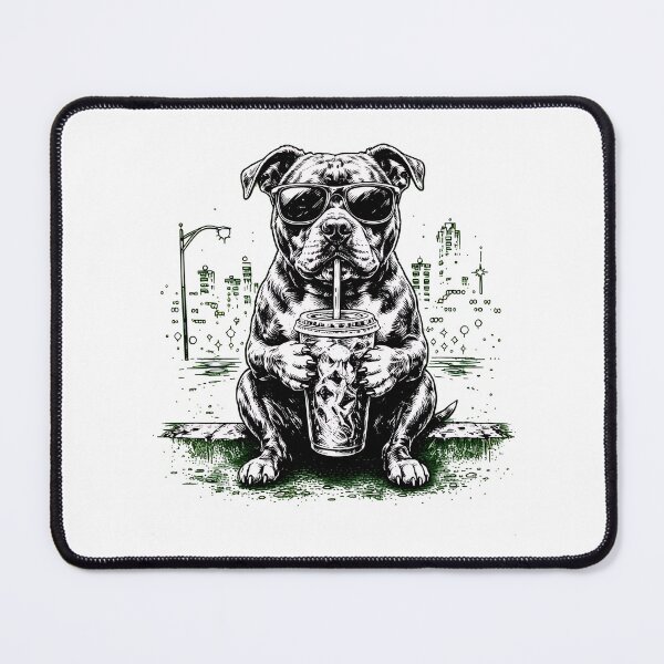 Item preview, Cool Pitbull Dog Sipping Drink City Night Art designed and sold by SoyLamderma.