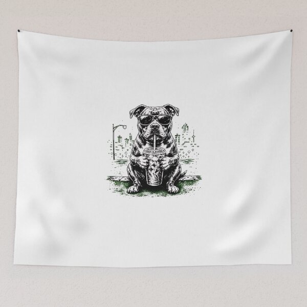 Item preview, Cool Pitbull Dog Sipping Drink City Night Art designed and sold by SoyLamderma.