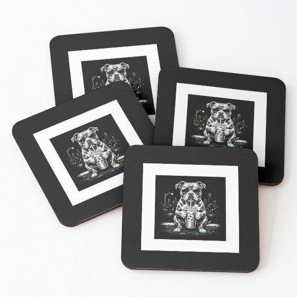 Item preview, Cool Pitbull Dog Sipping Drink City Night Art designed and sold by SoyLamderma.