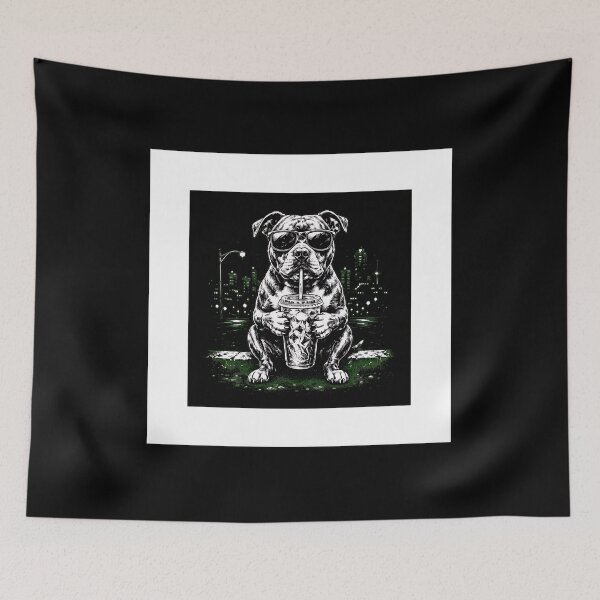 Item preview, Cool Pitbull Dog Sipping Drink City Night Art designed and sold by SoyLamderma.