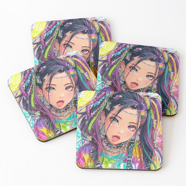 Item preview, Rainbow Pigtails Neon Anime Girl designed and sold by greatlakesea.