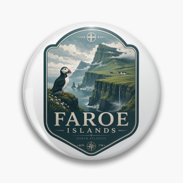 Item preview, Faroe Islands Misty Sea Cliffs Puffin Nordic Travel Badge designed and sold by ArtsyExplorer.