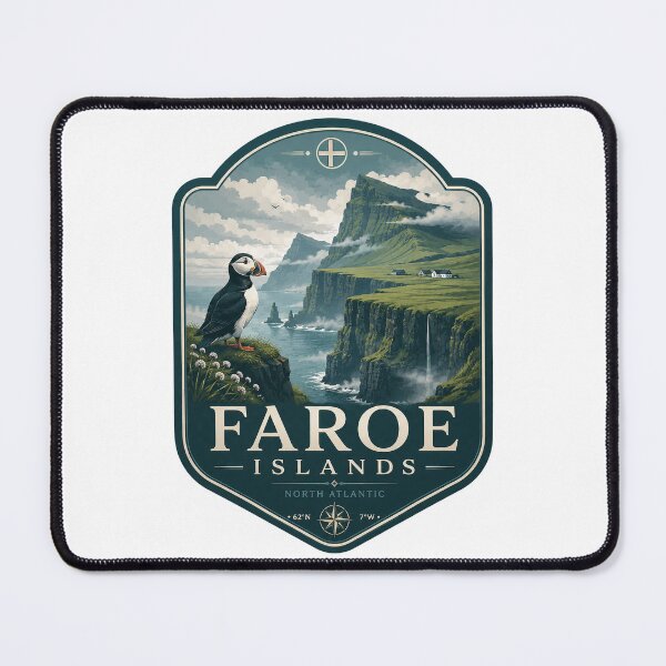 Item preview, Faroe Islands Misty Sea Cliffs Puffin Nordic Travel Badge designed and sold by ArtsyExplorer.