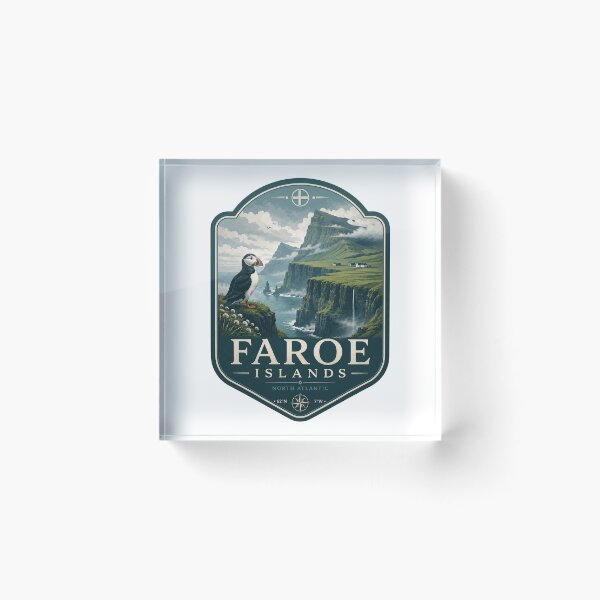 Item preview, Faroe Islands Misty Sea Cliffs Puffin Nordic Travel Badge designed and sold by ArtsyExplorer.