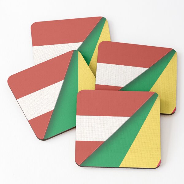 Item preview, Flags of Austria and Congo-Brazzaville. Austrian and Congolese flags. 3D illustration. Double flag on textured background. Two Flags Together designed and sold by Decoriolus.