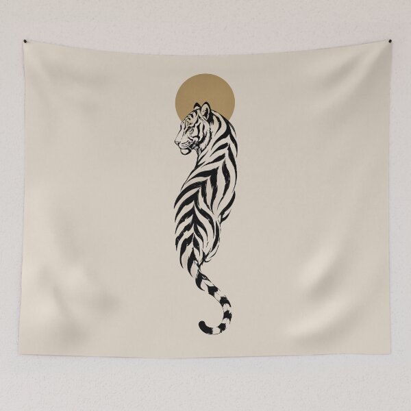 Item preview, Tiger Art Print | Japanese Style Tiger Illustration with Golden Sun designed and sold by MonNoir.