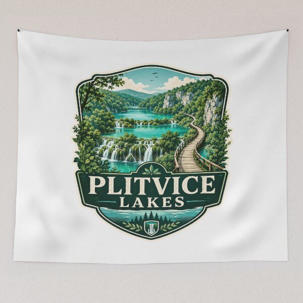Item preview, Plitvice Lakes Turquoise Waterfalls Vintage Travel Poster designed and sold by ArtsyExplorer.